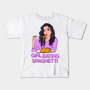 Girl Eating Spaghetti - latest trend design Kids T-Shirt